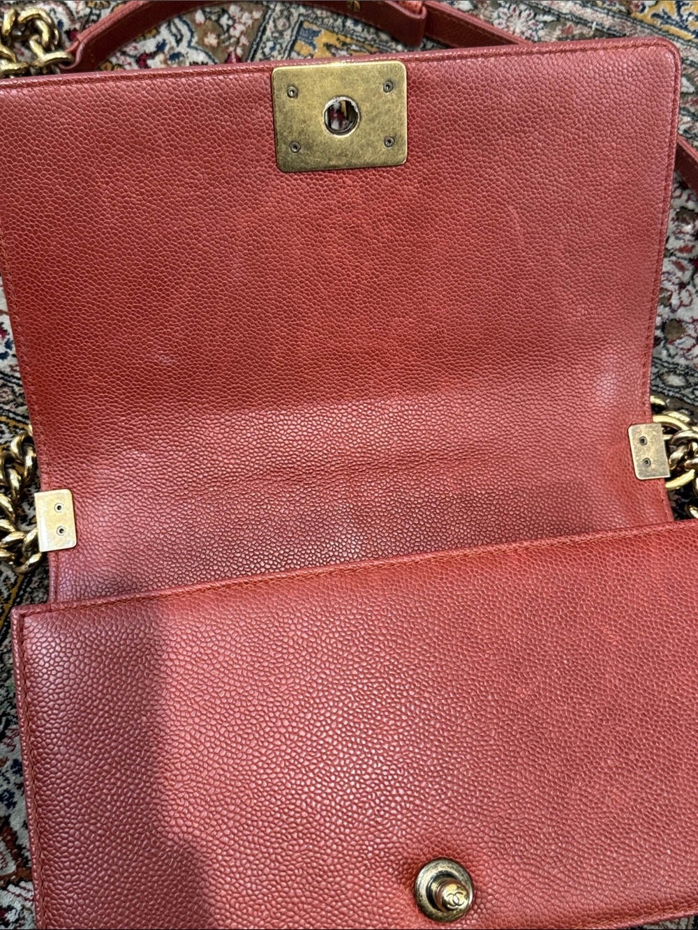 CHANEL Brown (burned orange) and Antique Gold Medium Boy Bad Bag - Picture 16 of 17